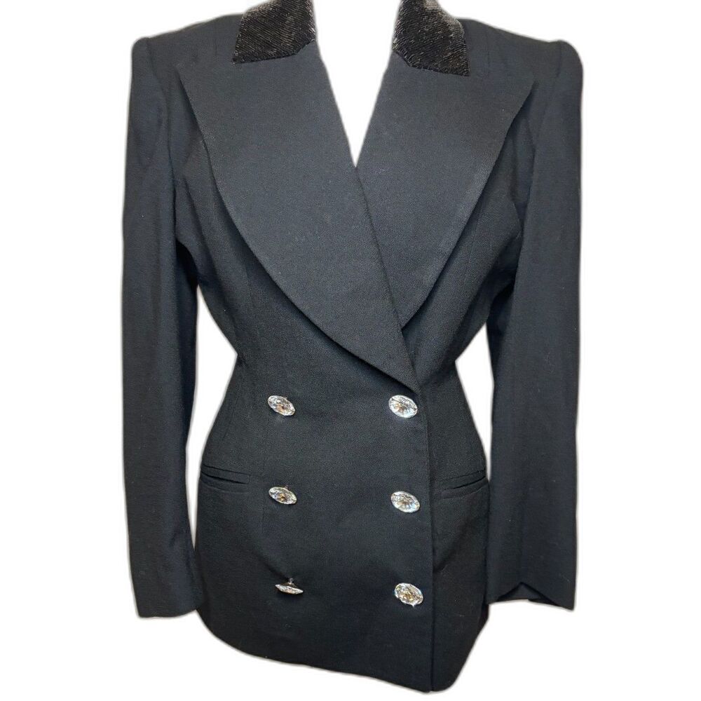 Vintage Cache x Julie Duroche 80s Beaded Collar Jewel Button Jacket Womens